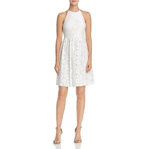 NWT AQUA White Floral Lace High Neck Sleeveless Mini Dress Medium